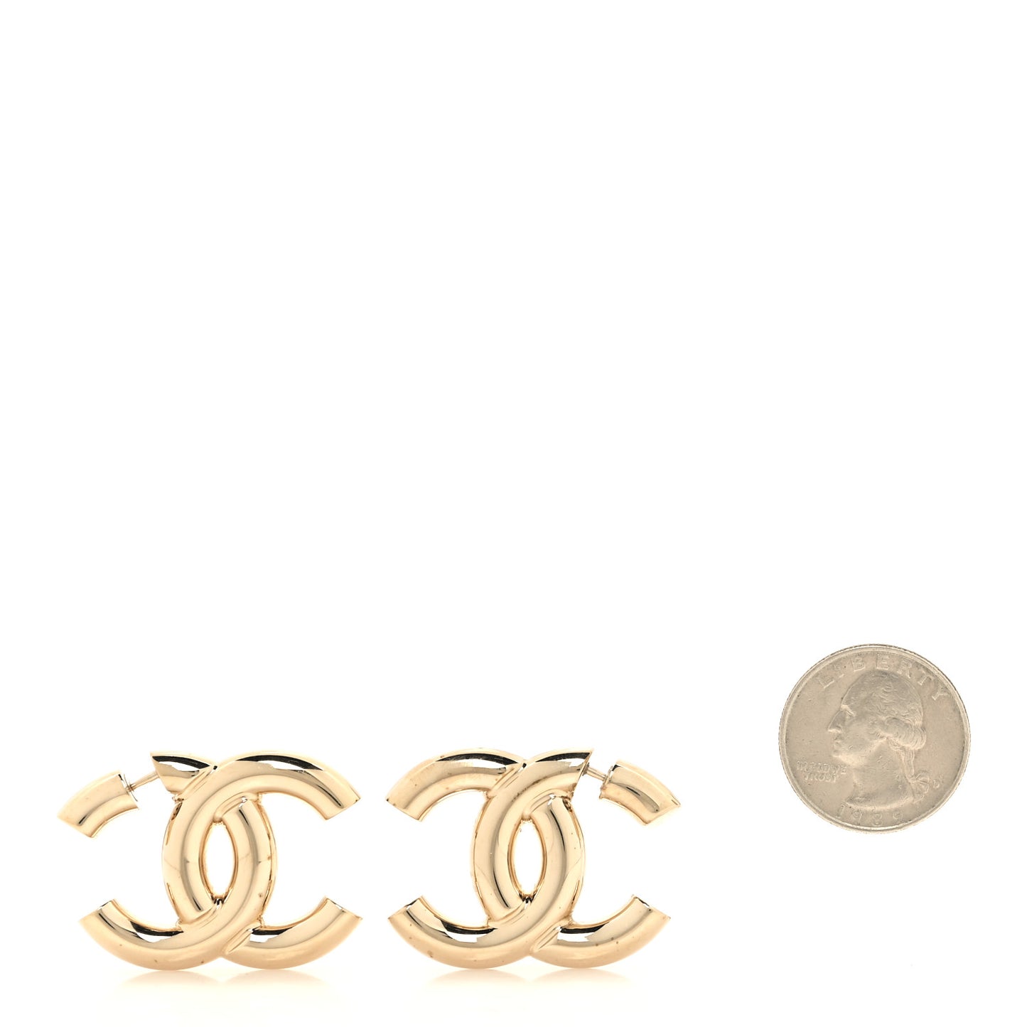 Metal Large CC Earrings Light Gold