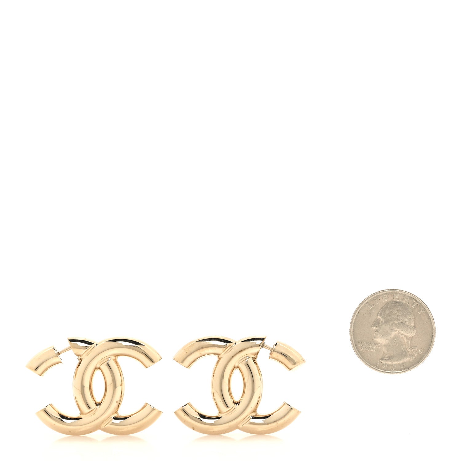 Chanel Metal Large CC Earrings Light Gold 2 of 4
