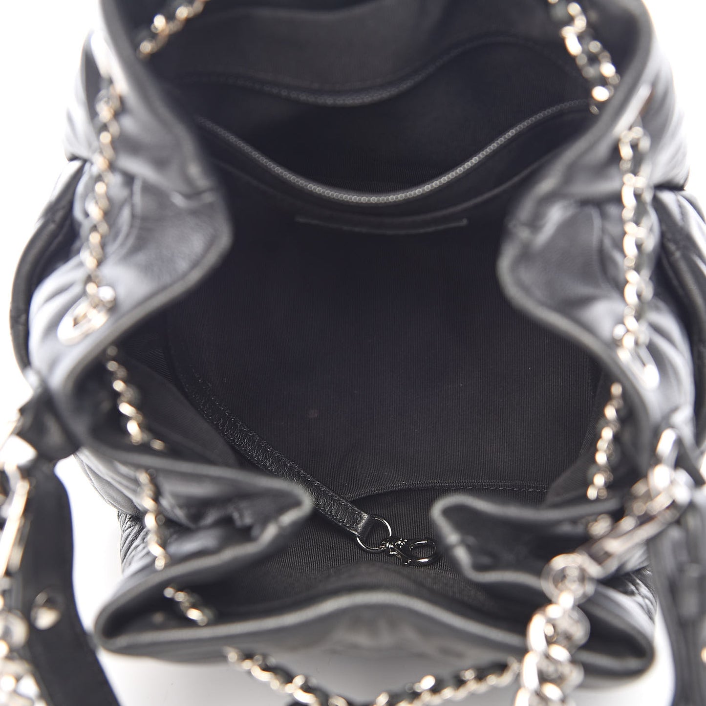 Lambskin Quilted CC Chain Drawstring Tote Black