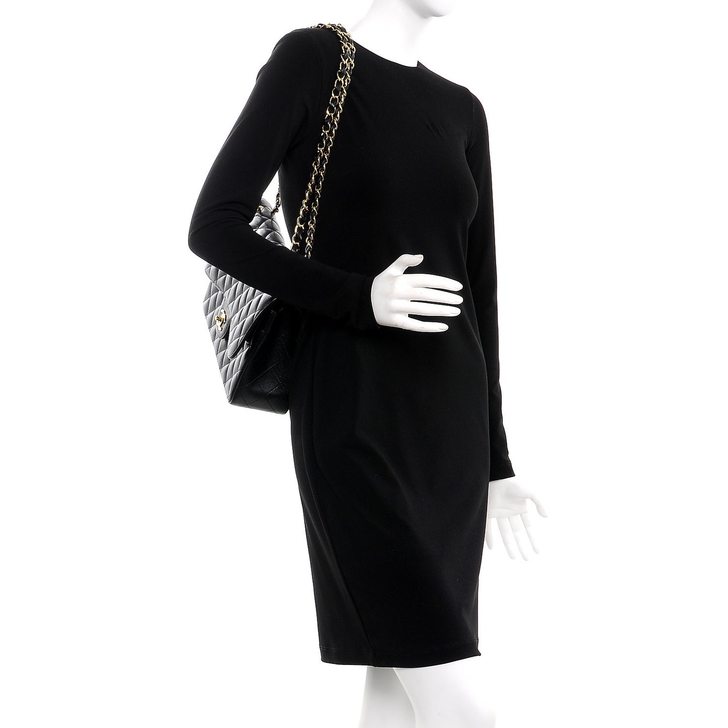 Caviar Quilted Jumbo Double Flap Black