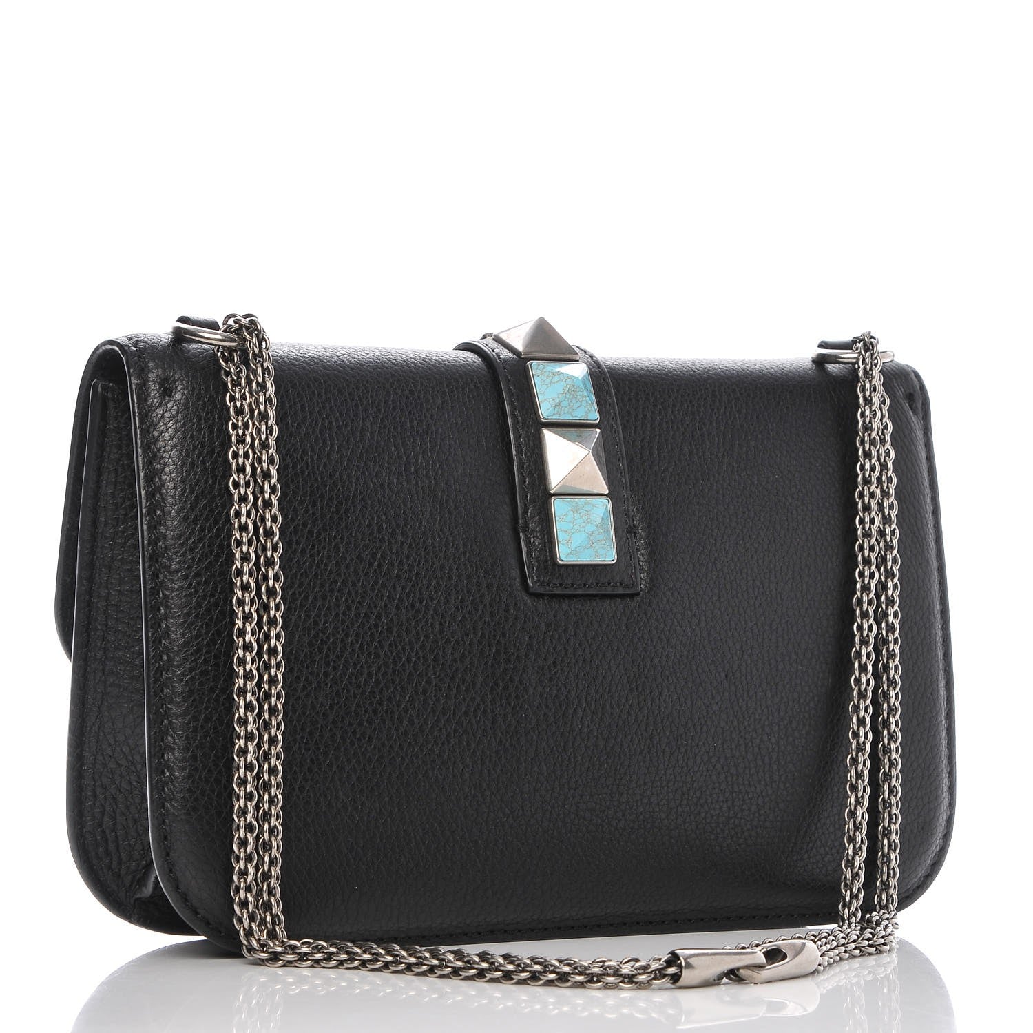 Valentino Garavani Pebbled Calfskin Medium Rockstud Rolling Glam Lock Rockstud Flap Black 4 of 8