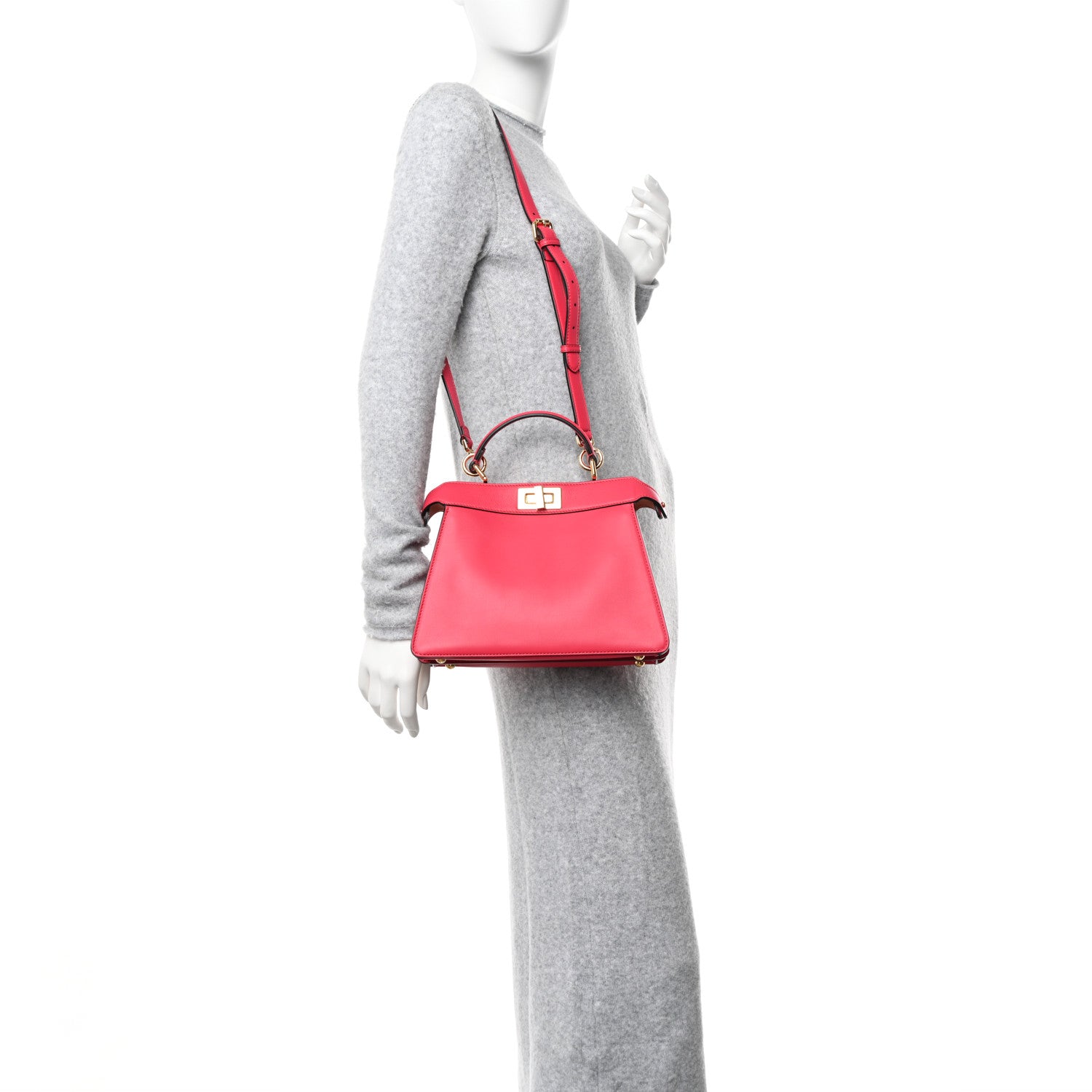Fendi Vitello Seta Shiny Nappa Small Peekaboo I SEE U Satchel Lampone Light Rose 2 of 12