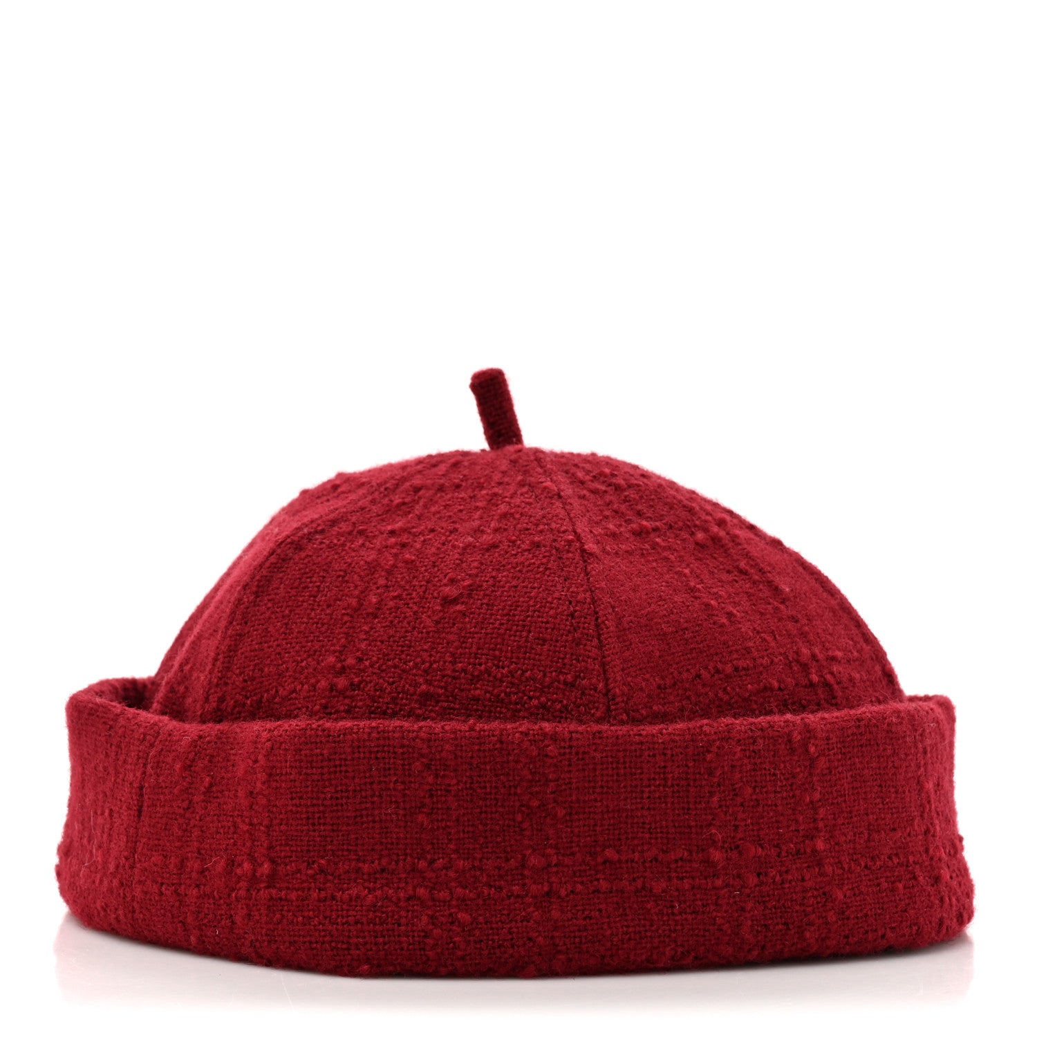 Chanel Wool Tweed CC Beret Beanie Hat M Burgundy 5 of 8