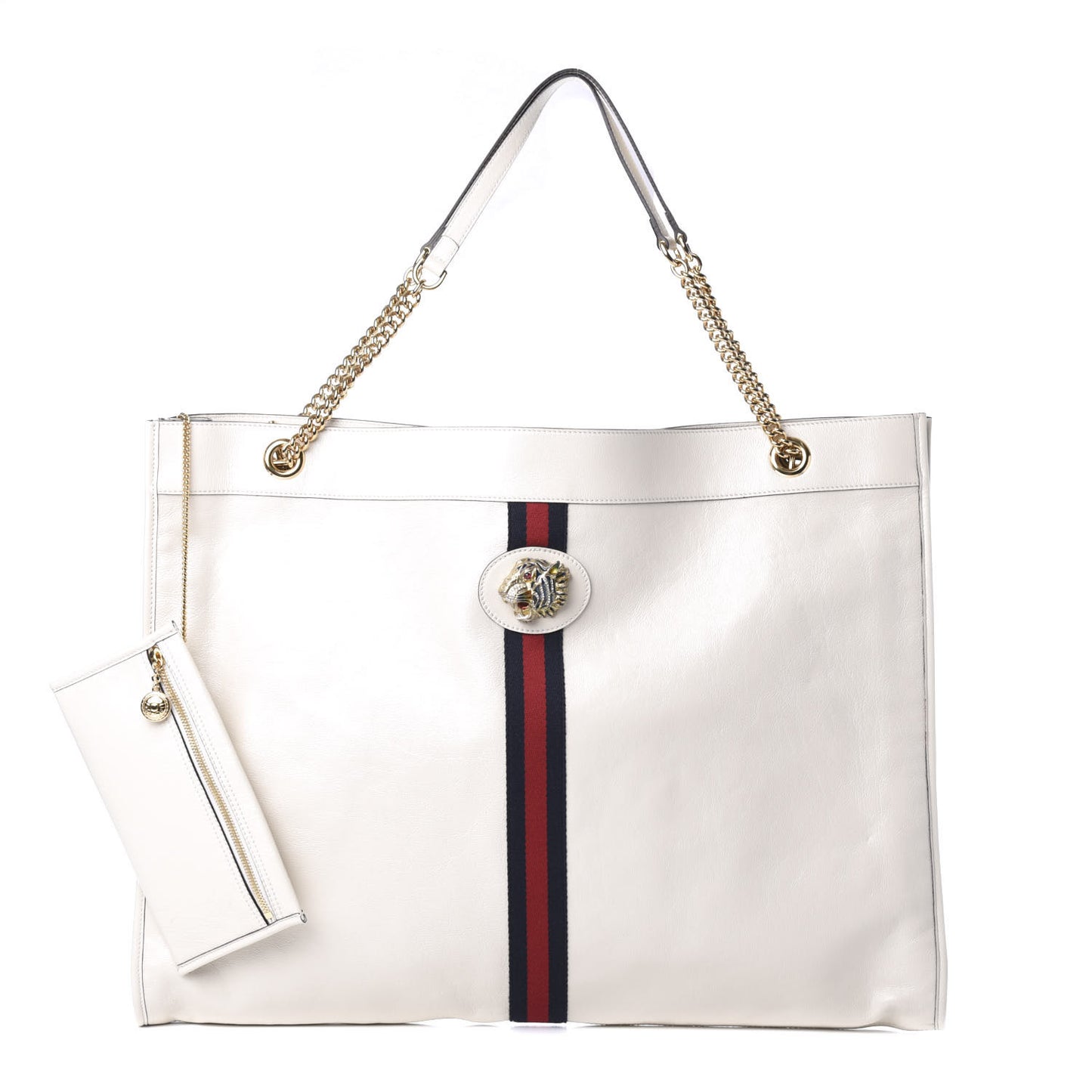 Calfskin Maxi Rajah Chain Tote White
