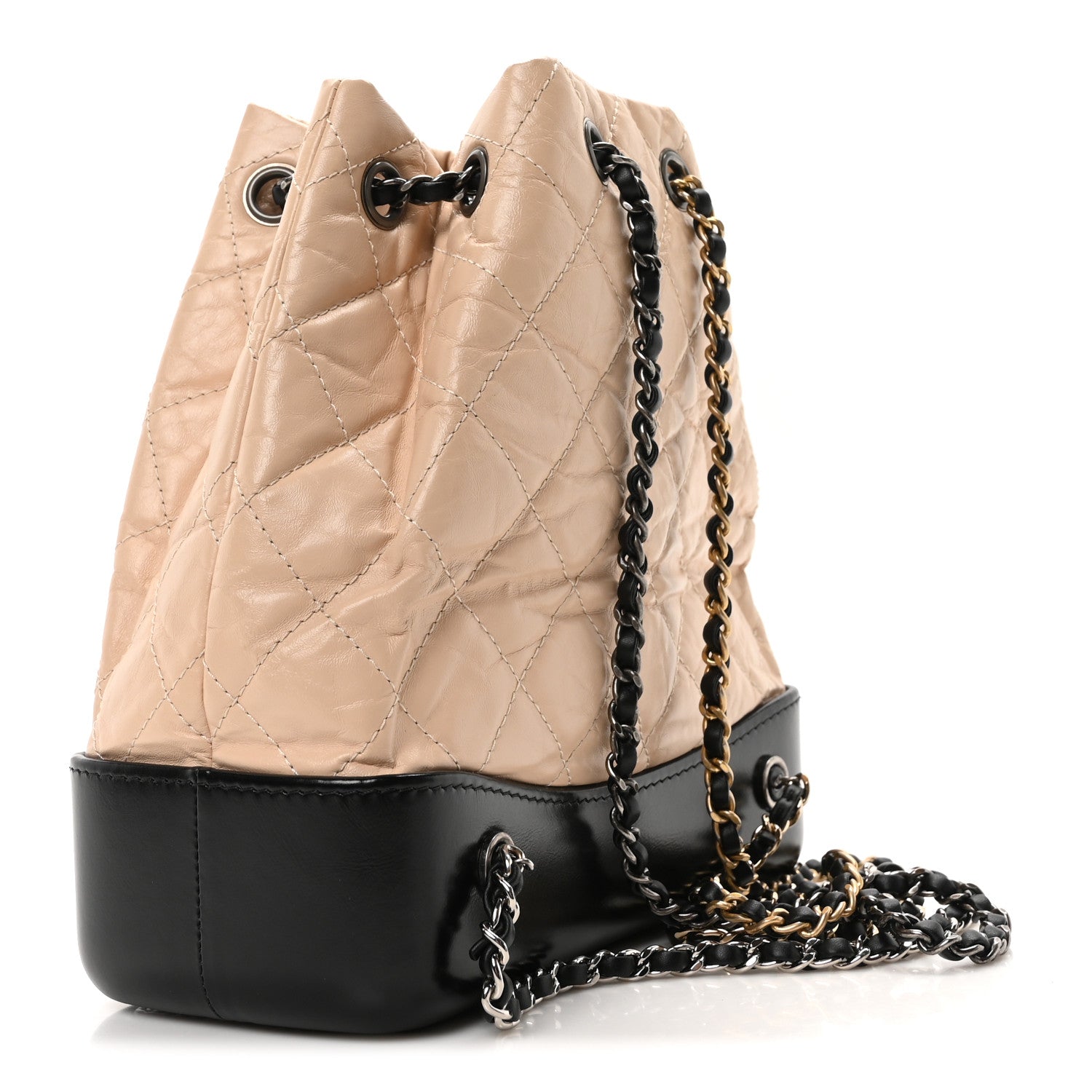 Chanel Aged Calfskin Quilted Small Gabrielle Backpack Beige Black 3 of 10