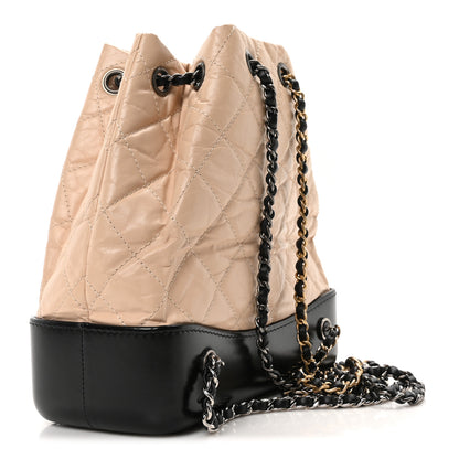 Chanel Aged Calfskin Quilted Small Gabrielle Backpack Beige Black 3 of 10
