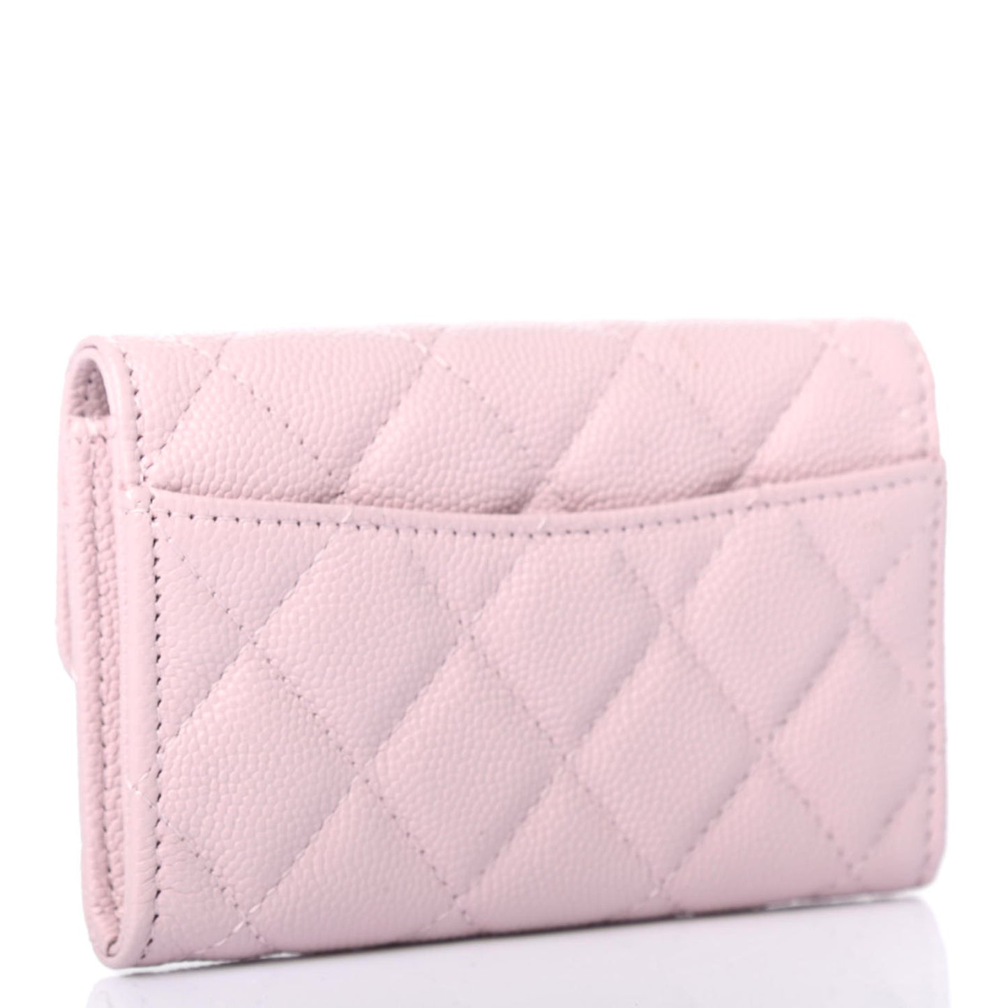 Caviar Quilted Flap Card Holder Wallet Light Pink