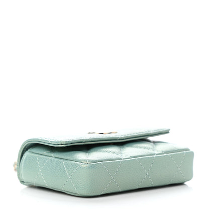 Chanel Iridescent Caviar Quilted Pearl On Top Coin Purse With Chain Light Green 4 of 11