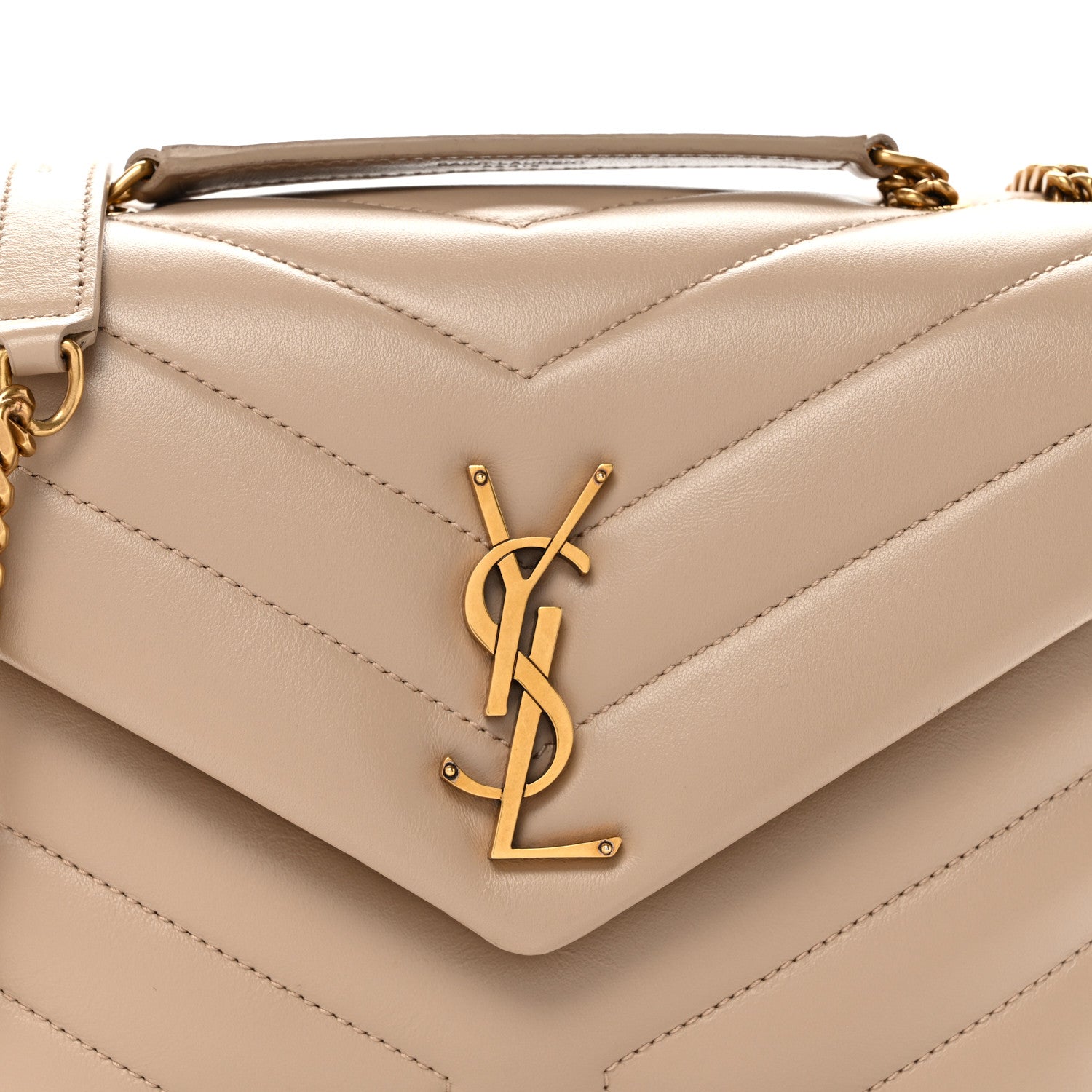 Saint Laurent Calfskin Y Quilted Monogram Small Loulou Chain Satchel Dark Beige 8 of 10
