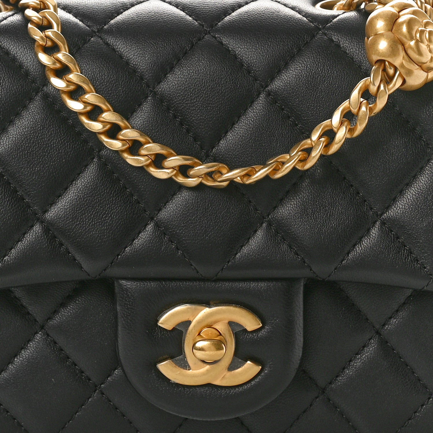 Chanel Lambskin Quilted Mini Sweet Camellia Flap Black 8 of 10