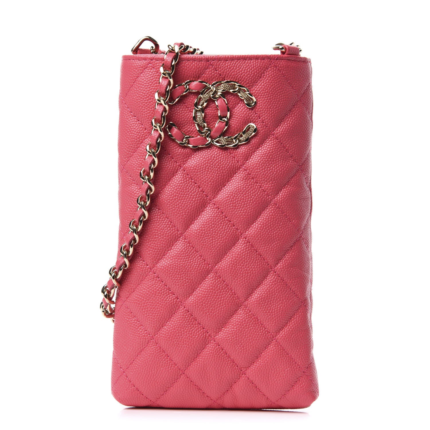 Chanel Caviar Quilted French New Wave Phone Holder With Chain Pink 1 of 9