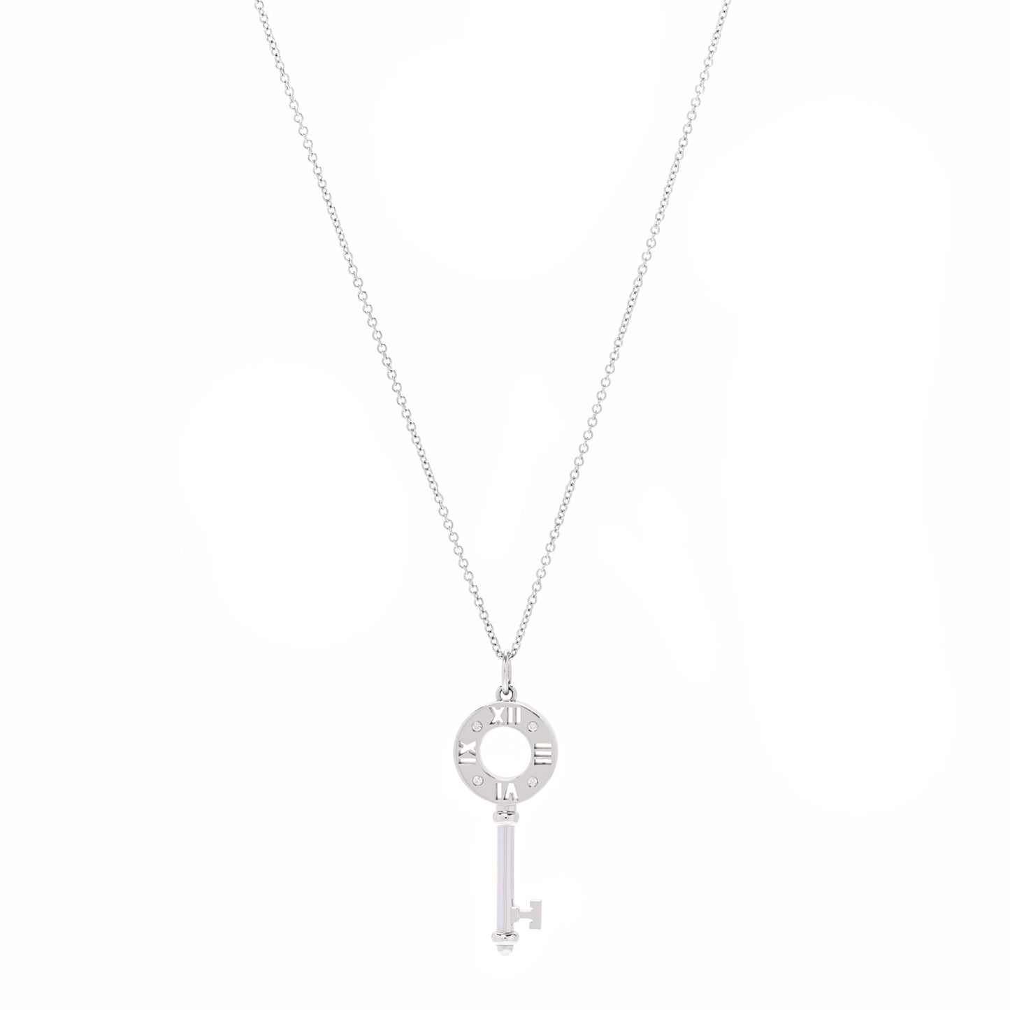 18K White Gold Diamond Atlas Pierced Key Pendant Necklace