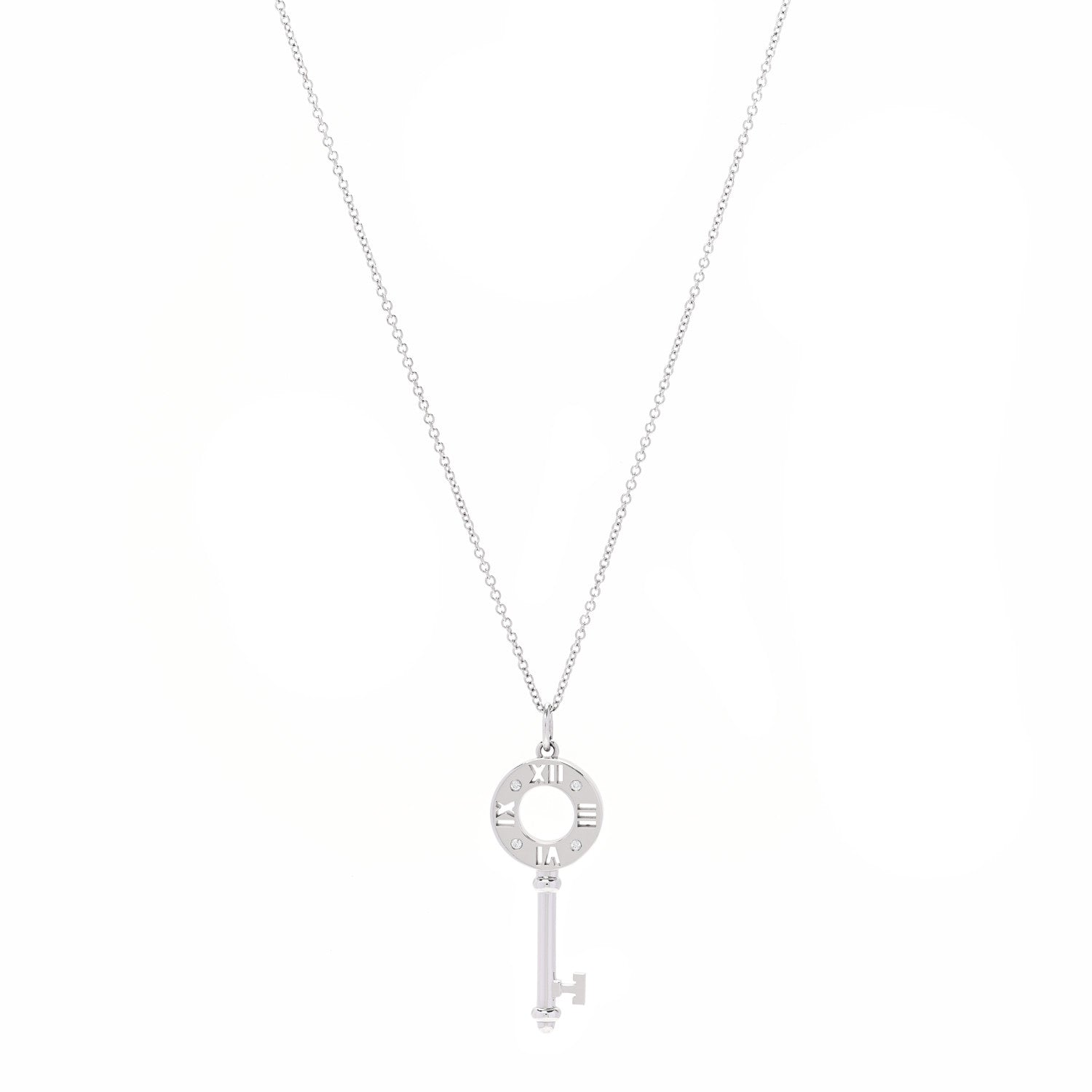 Tiffany 18K White Gold Diamond Atlas Pierced Key Pendant Necklace 1 of 6
