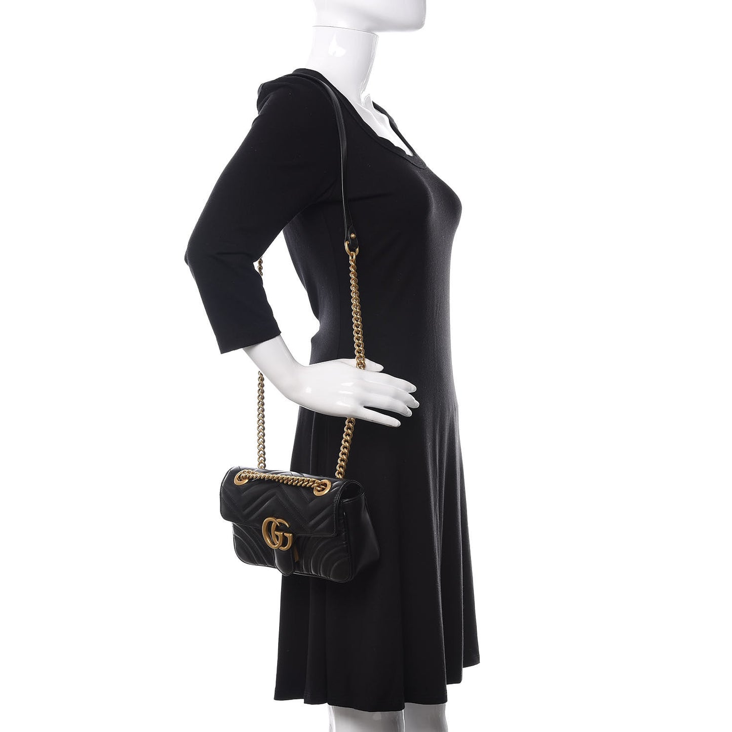 Calfskin Matelasse Mini GG Marmont Shoulder Bag Black