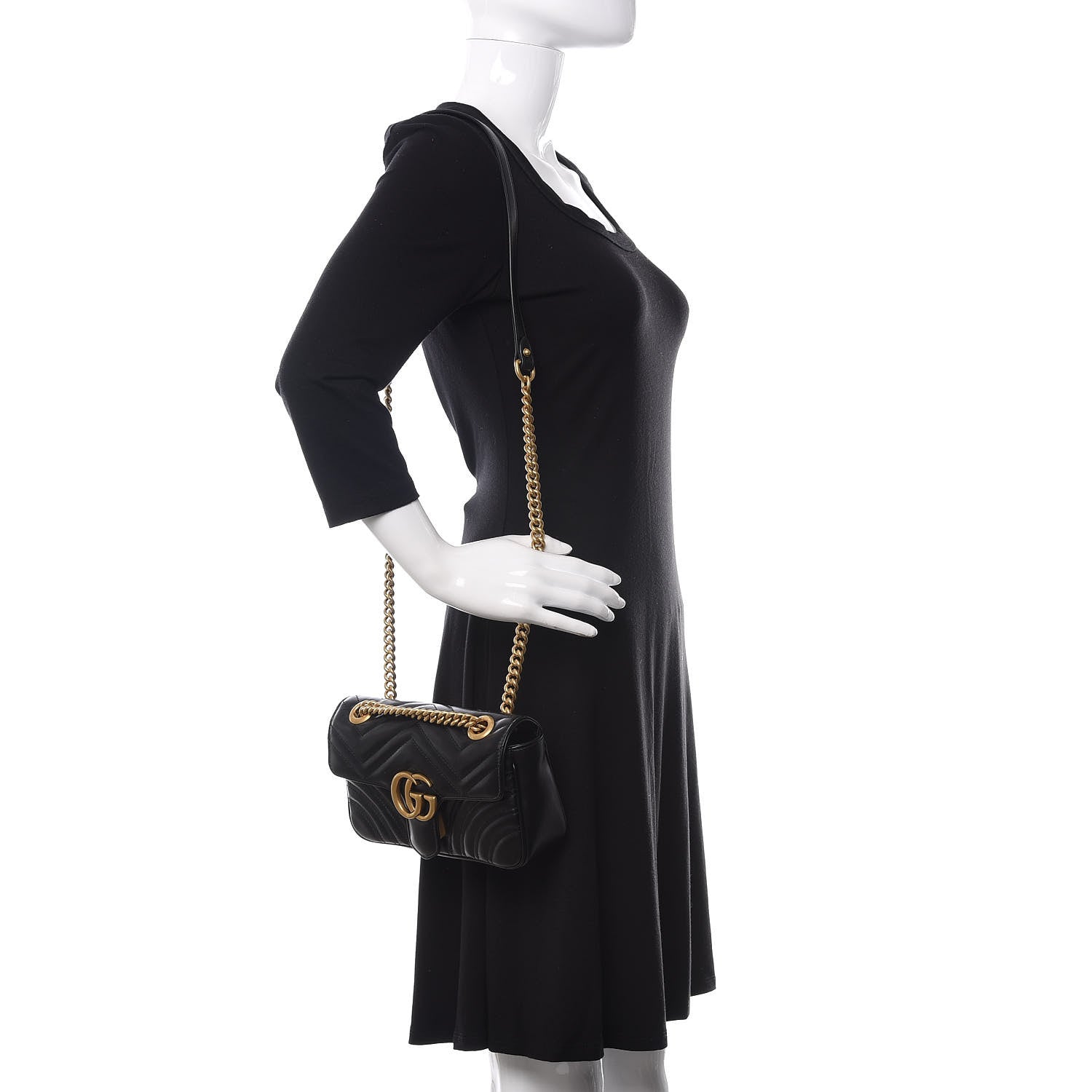 Gucci Calfskin Matelasse Mini GG Marmont Shoulder Bag Black 2 of 10