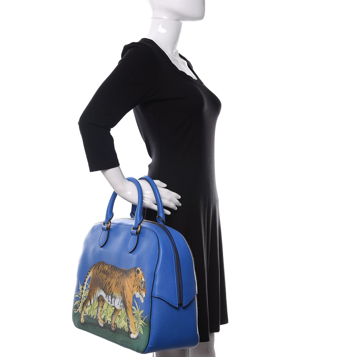 Calfskin Tiger Print Duffle Blue