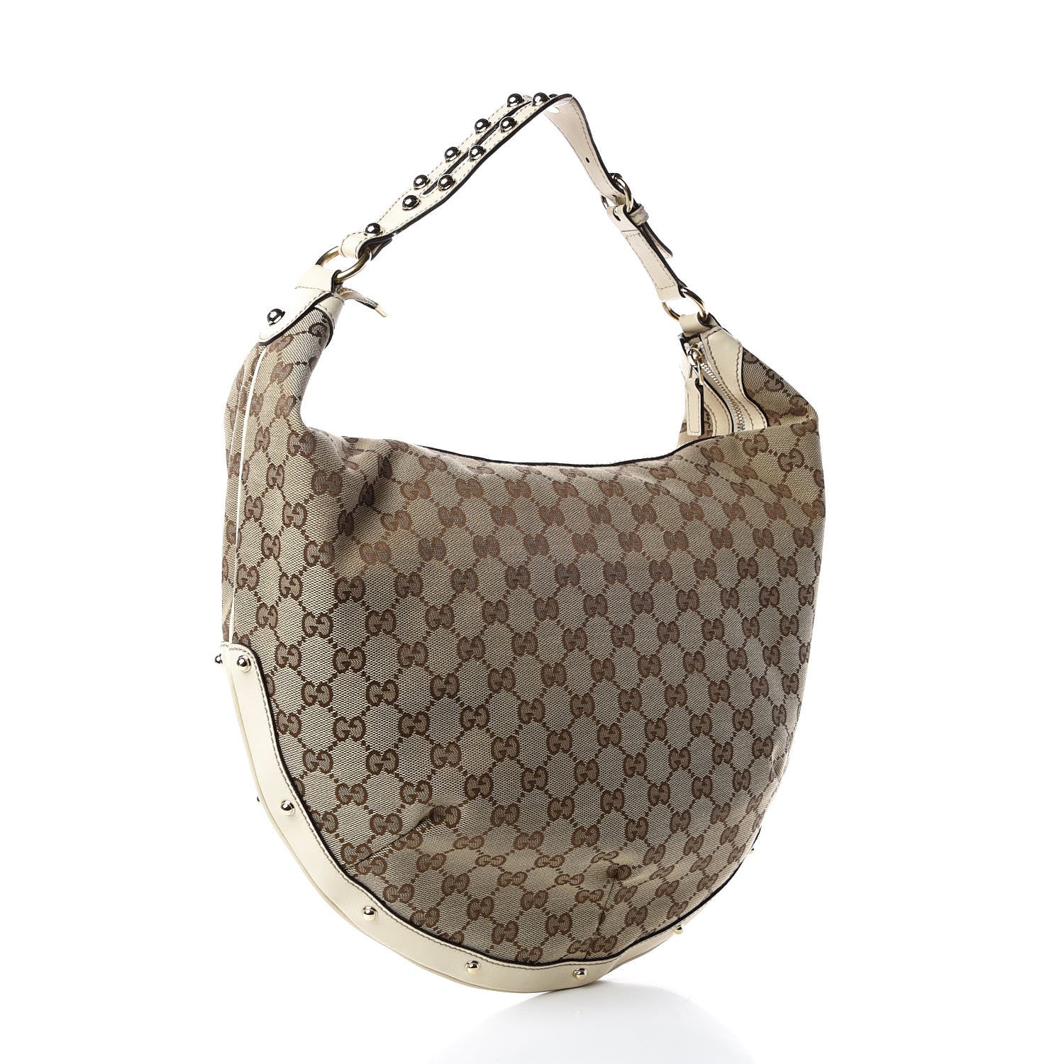 Gucci Monogram Large Biba Studded Hobo Off White 3 of 9
