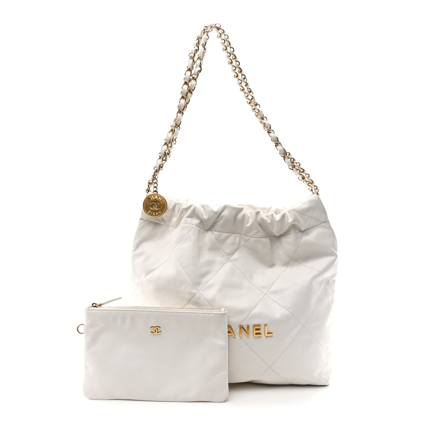 Shiny Calfskin Quilted Small Chanel 22 White