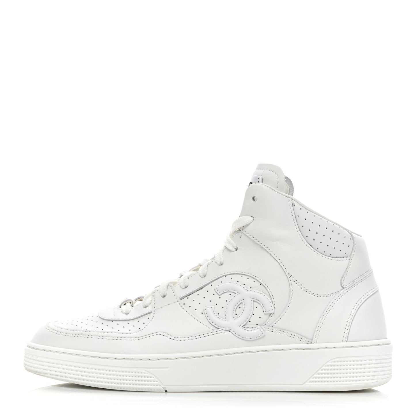 Calfskin CC High Top Sneaker 40 White