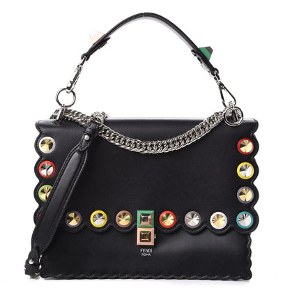 Fendi Vitello Liberty Scalloped Spike Studded Kan I Shoulder Bag Black Multicolor 1 of 7