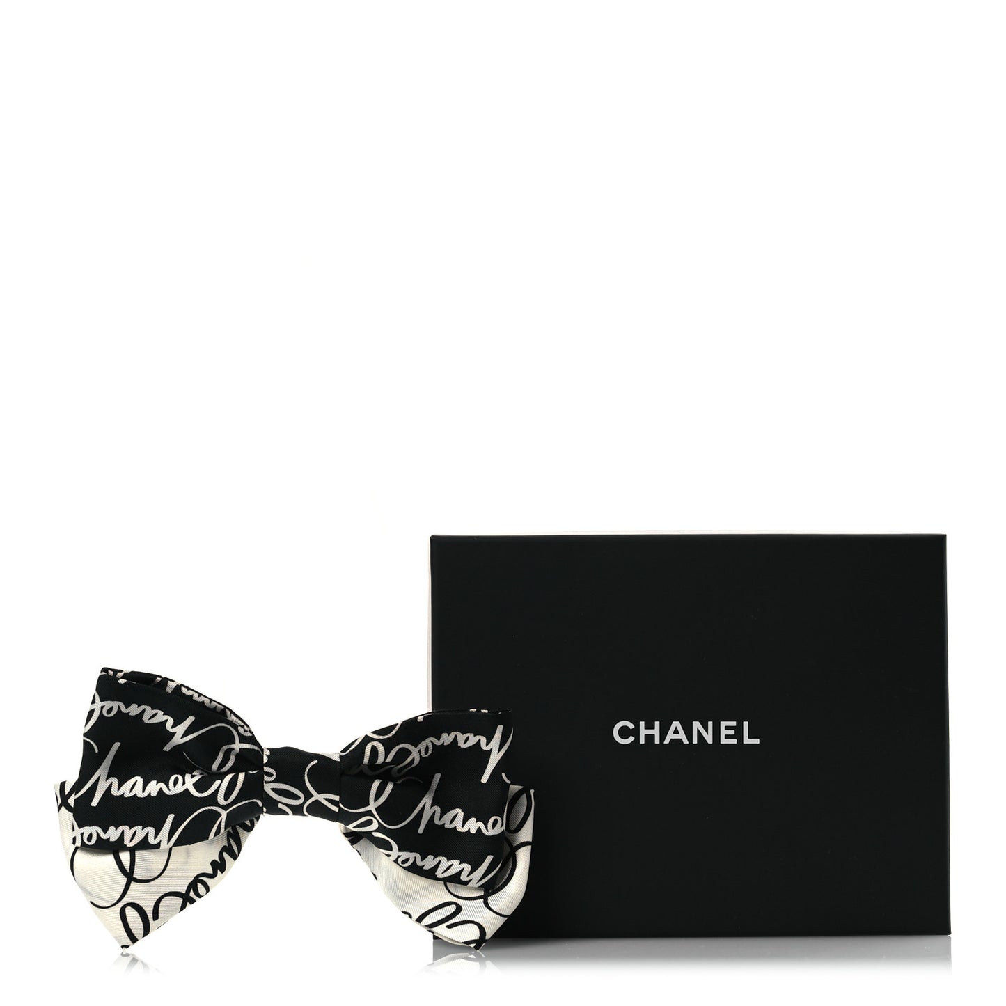 Silk Twill Logo Bow Hair Clip Black White