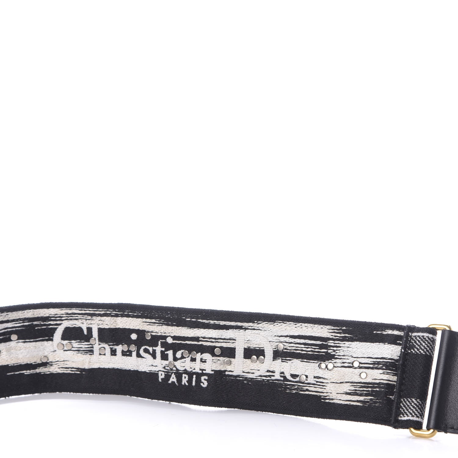 Christian Dior Canvas Embroidered Studded Checkered Embroidered Shoulder Strap White Black 3 of 6