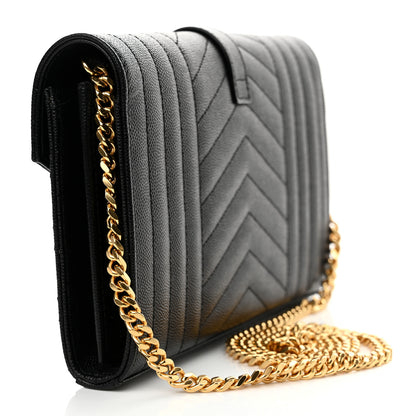 Saint Laurent Grain De Poudre Mixed Matelasse Triquilt Monogram Chain Wallet Black 3 of 12