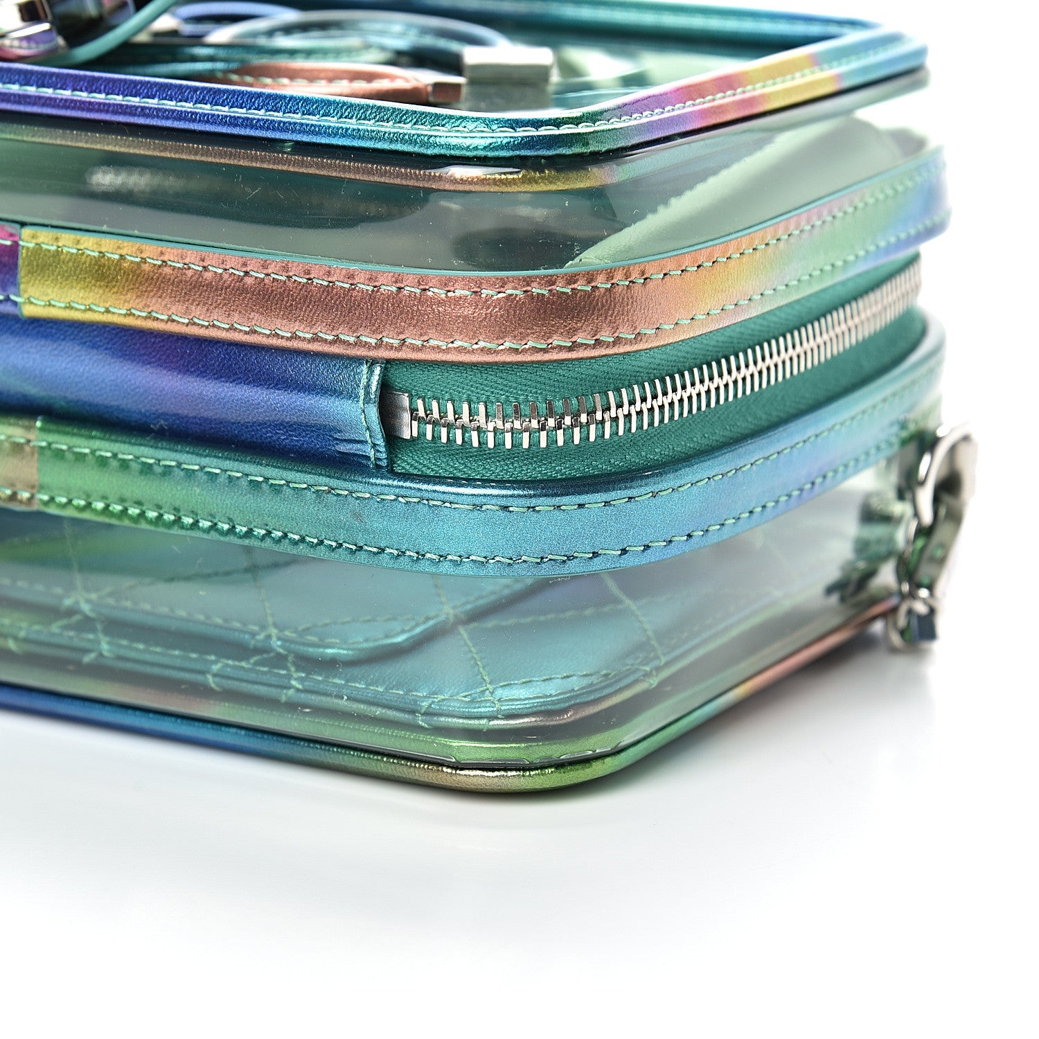 Chanel PVC Patent Calfskin Patent Lambskin Small CC Vanity Case Green 9 of 9