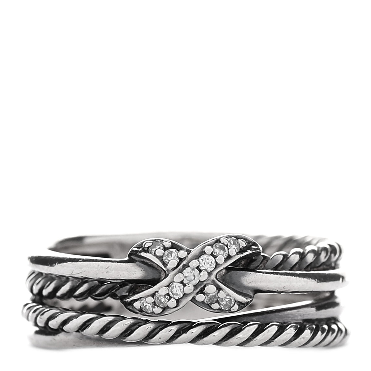 David Yurman Sterling Silver Diamond X Crossover Ring 49 4.75 1 of 4