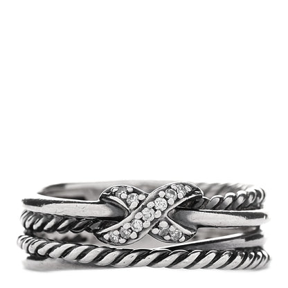 David Yurman Sterling Silver Diamond X Crossover Ring 49 4.75 1 of 4