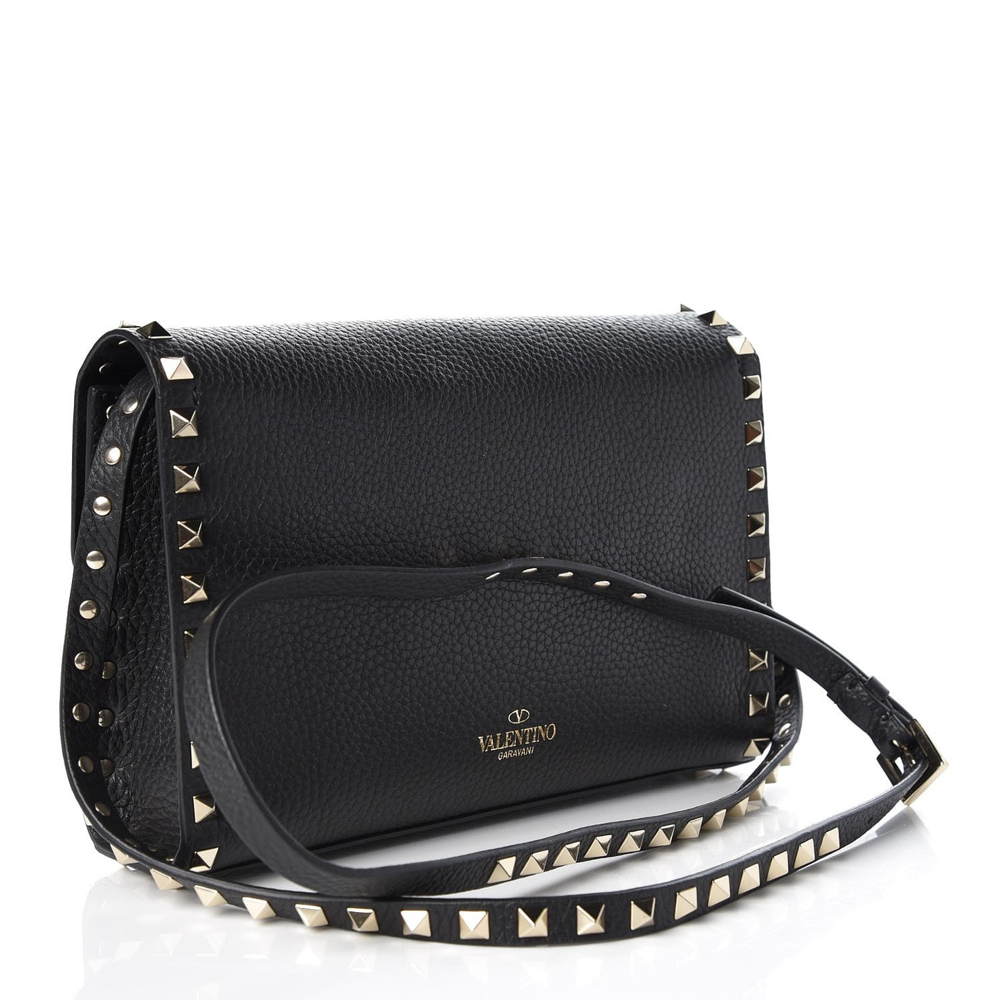 Pebbled Calfskin Medium Rockstud Flip Lock Crossbody Bag Black