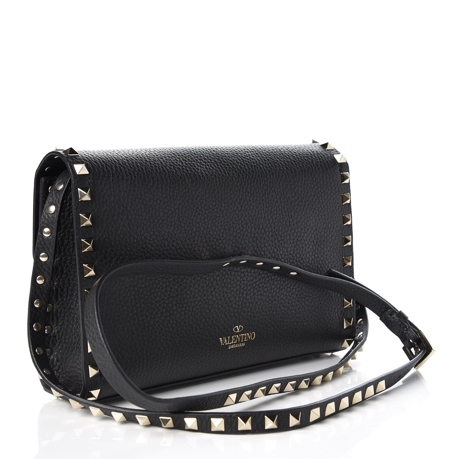 Valentino Garavani Pebbled Calfskin Medium Rockstud Flip Lock Crossbody Bag Black 3 of 7