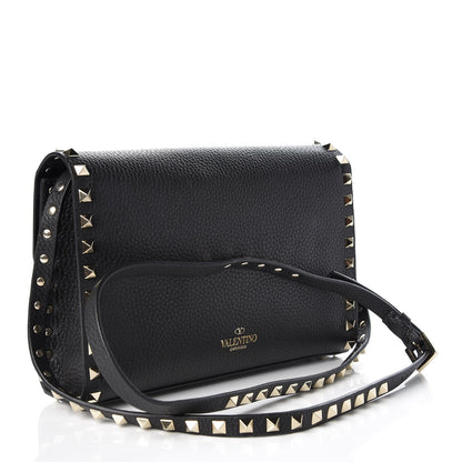 Valentino Garavani Pebbled Calfskin Medium Rockstud Flip Lock Crossbody Bag Black 3 of 7