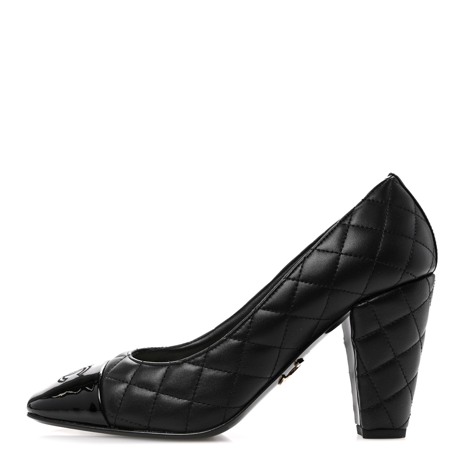 Chanel Lambskin Patent Quilted CC Cap Toe Pumps 38 Black 1 of 11