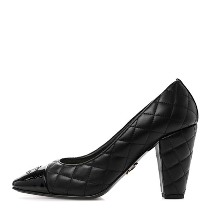 Chanel Lambskin Patent Quilted CC Cap Toe Pumps 38 Black 1 of 11