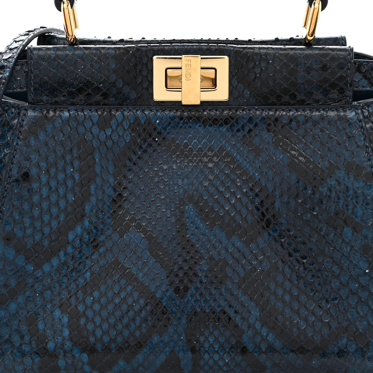 Fendi Python Shiny Nappa Mini Peekaboo Iconic Satchel Blue Jeans 9 of 14