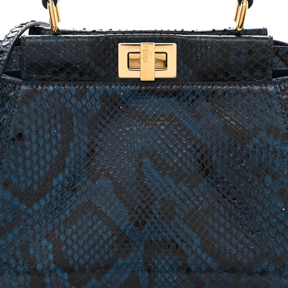 Fendi Python Shiny Nappa Mini Peekaboo Iconic Satchel Blue Jeans 9 of 14