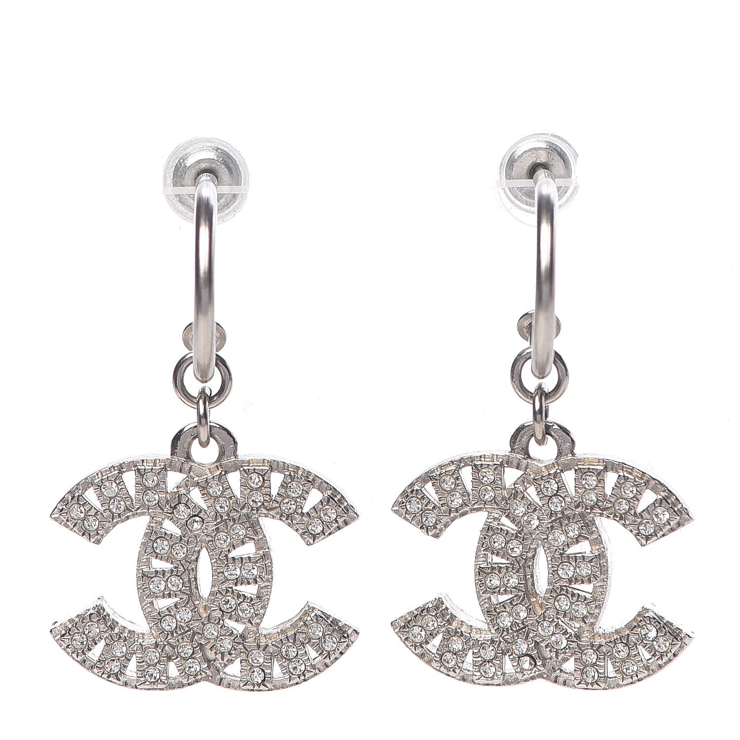 Chanel Crystal Pearl CC Dangle Earrings Silver 1 of 5