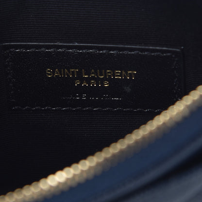 Saint Laurent Grain De Poudre Chevron Monogram Bill Pouch Navy 6 of 8