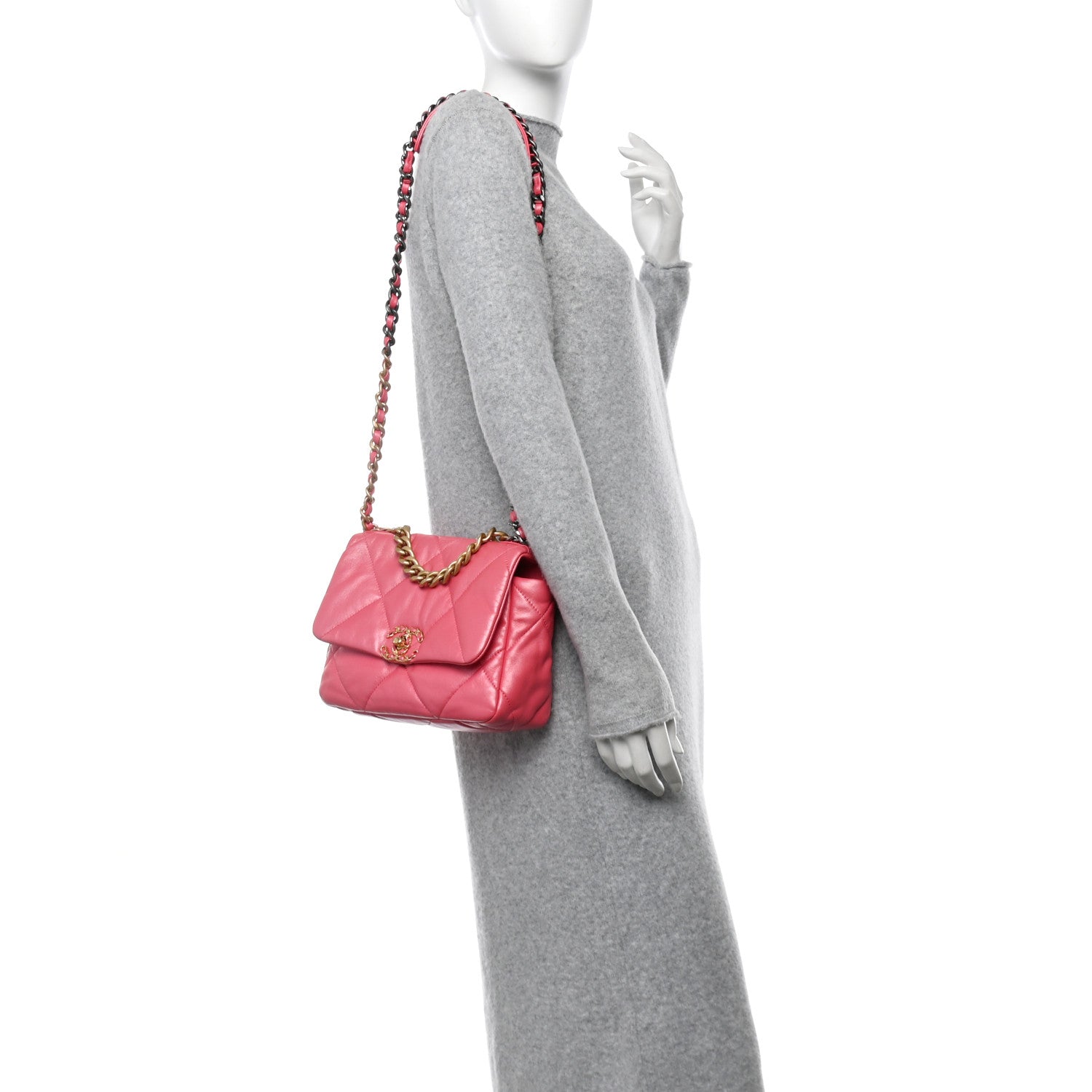 Chanel Shiny Lambskin Quilted Medium Chanel 19 Flap Pink 2 of 10