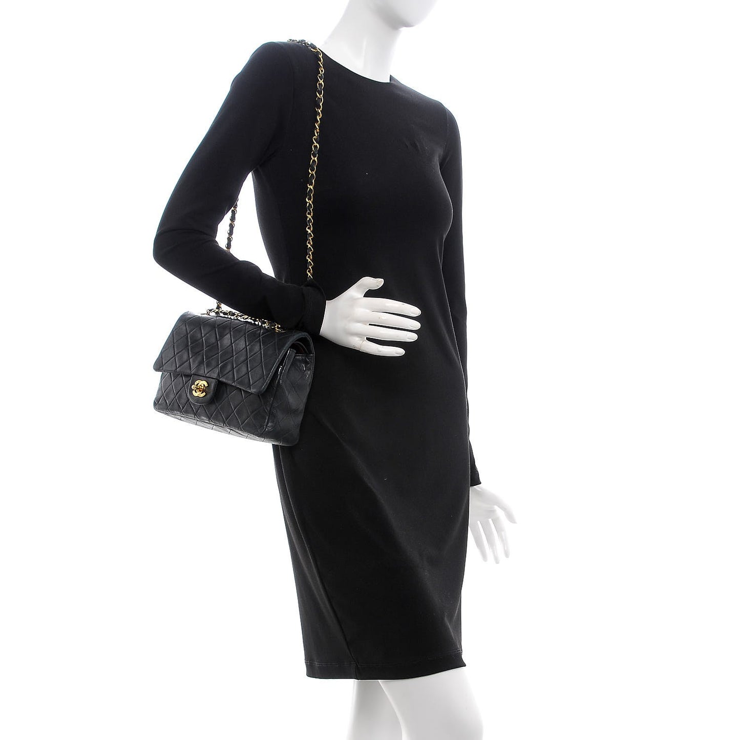 Lambskin Quilted Medium Double Flap Black