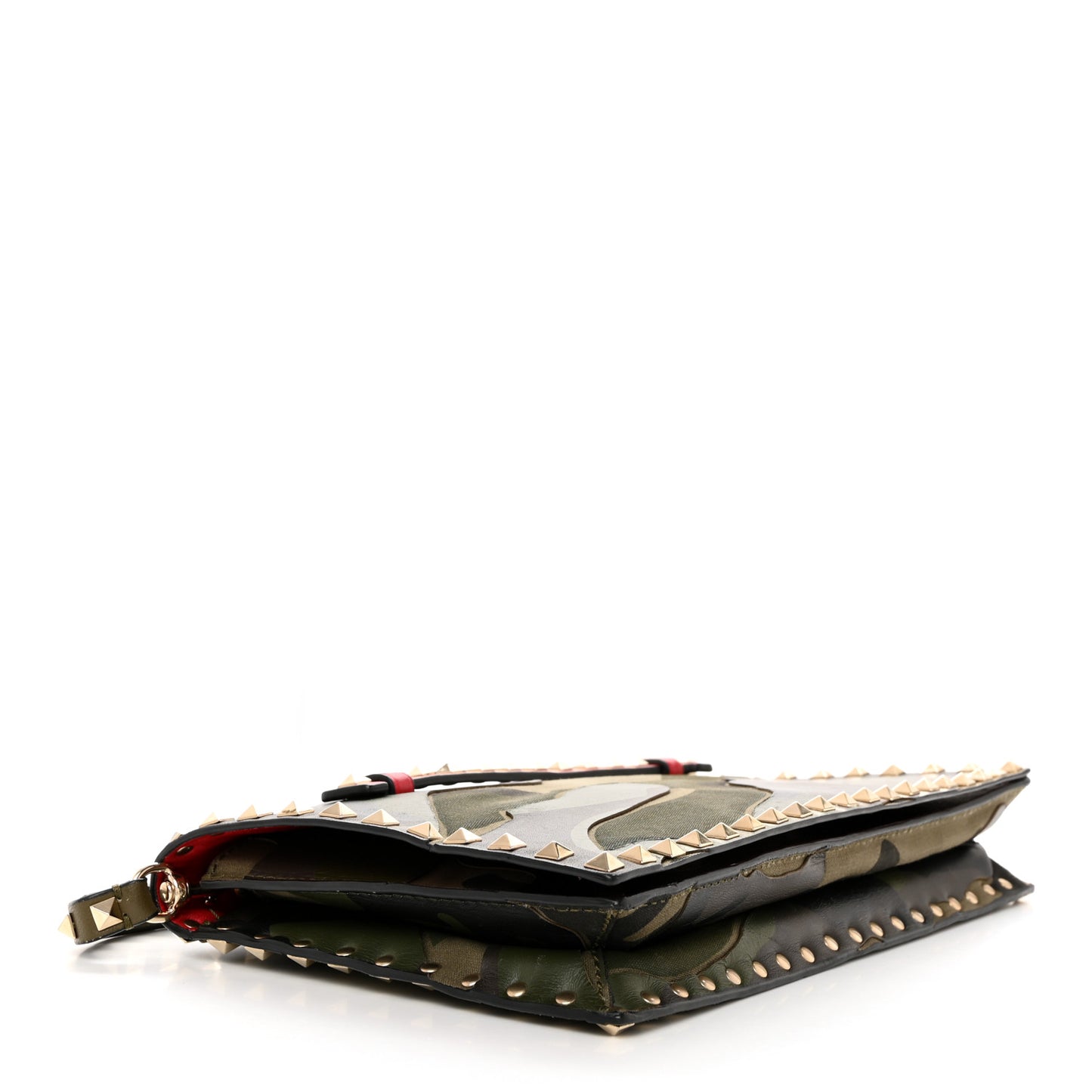 Nappa Canvas Camouflage Rockstud Wristlet Clutch Verde Rouge