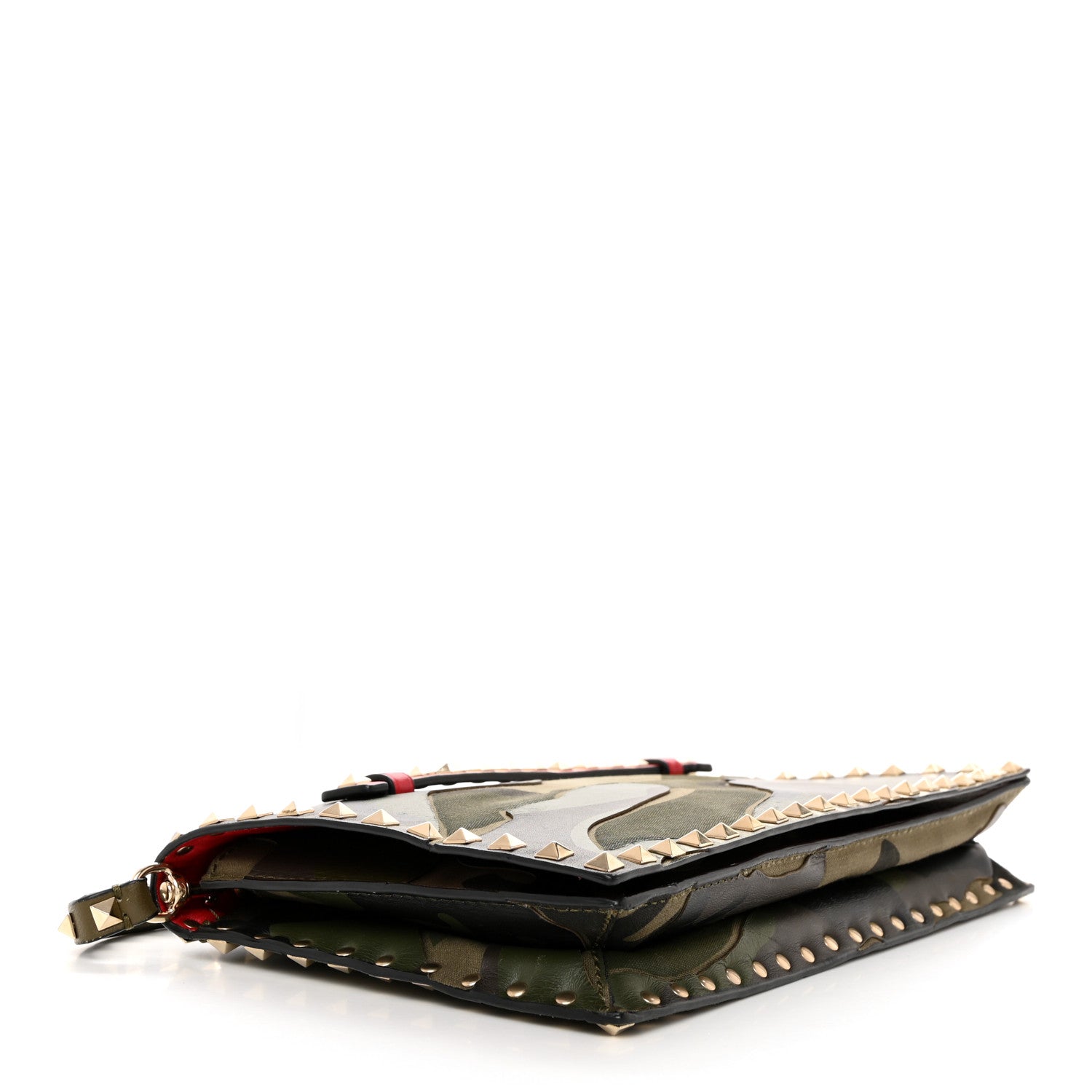 Valentino Garavani Nappa Canvas Camouflage Rockstud Wristlet Clutch Verde Rouge 4 of 11