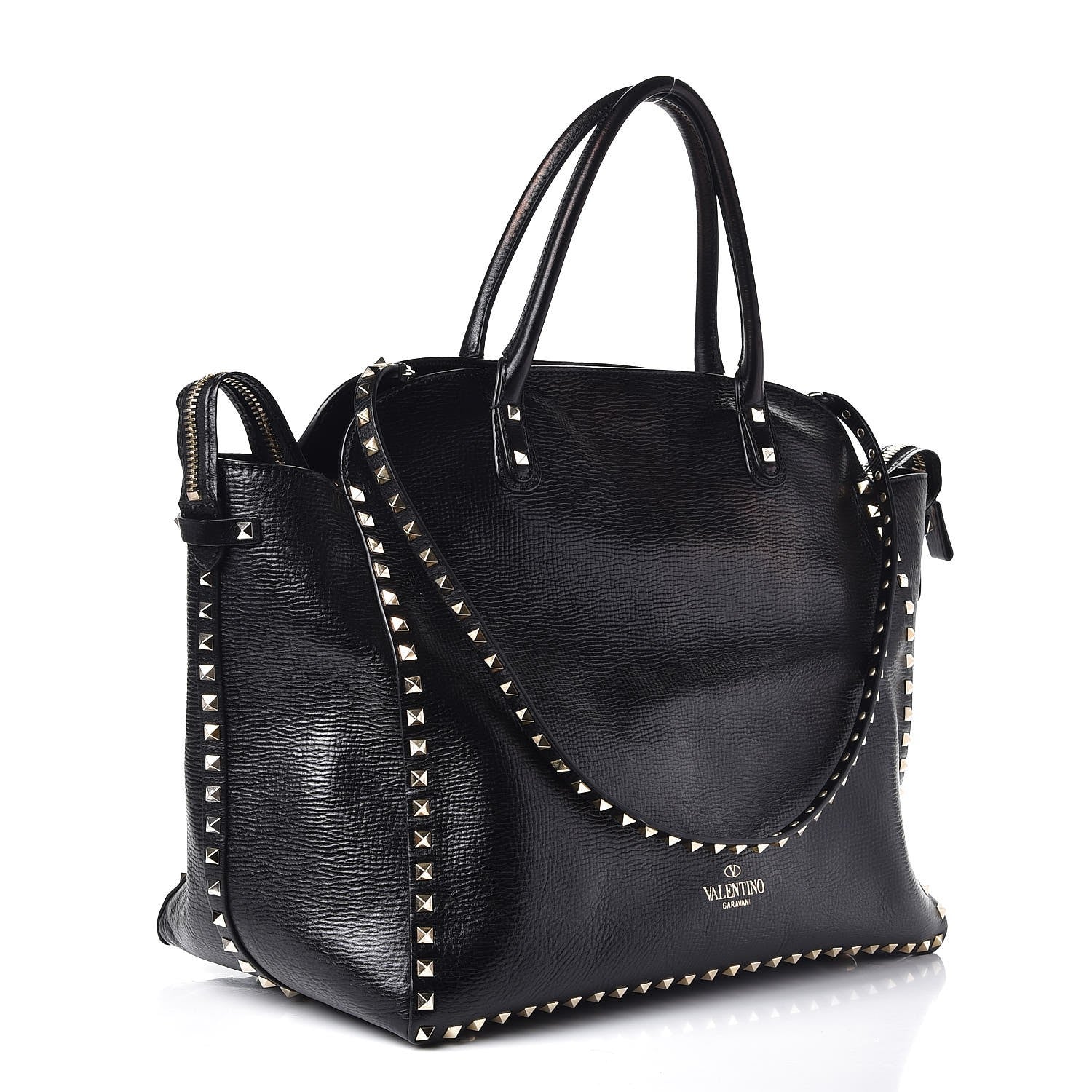 Valentino Garavani Textured Calfskin Rockstud Tote Black 4 of 10