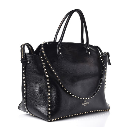 Valentino Garavani Textured Calfskin Rockstud Tote Black 4 of 10