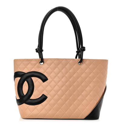 Chanel Calfskin Quilted Large Cambon Tote Beige Black 1 of 10