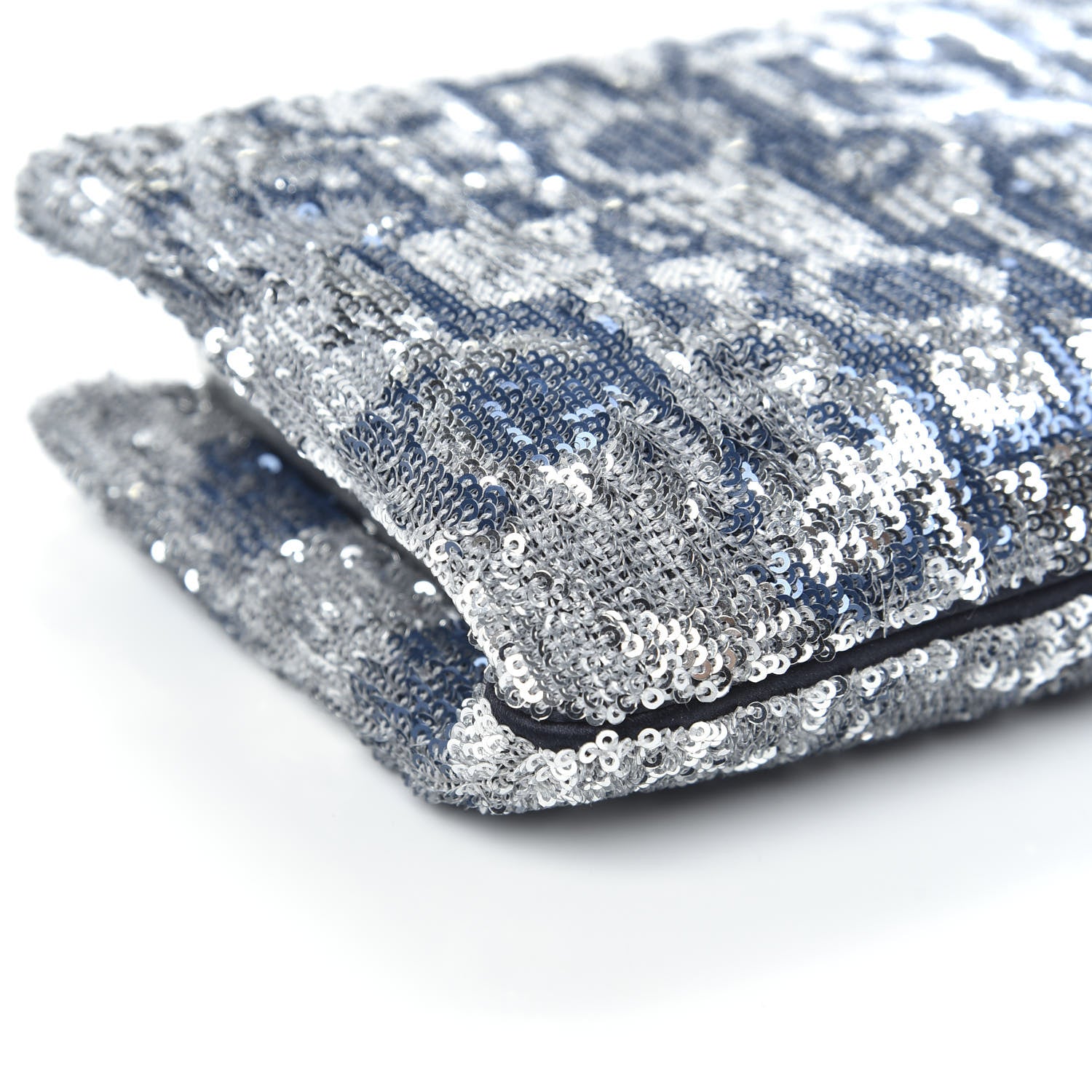 Chanel Sequin Satin Embroidered La Pausa Evening Clutch Silver Blue 8 of 10