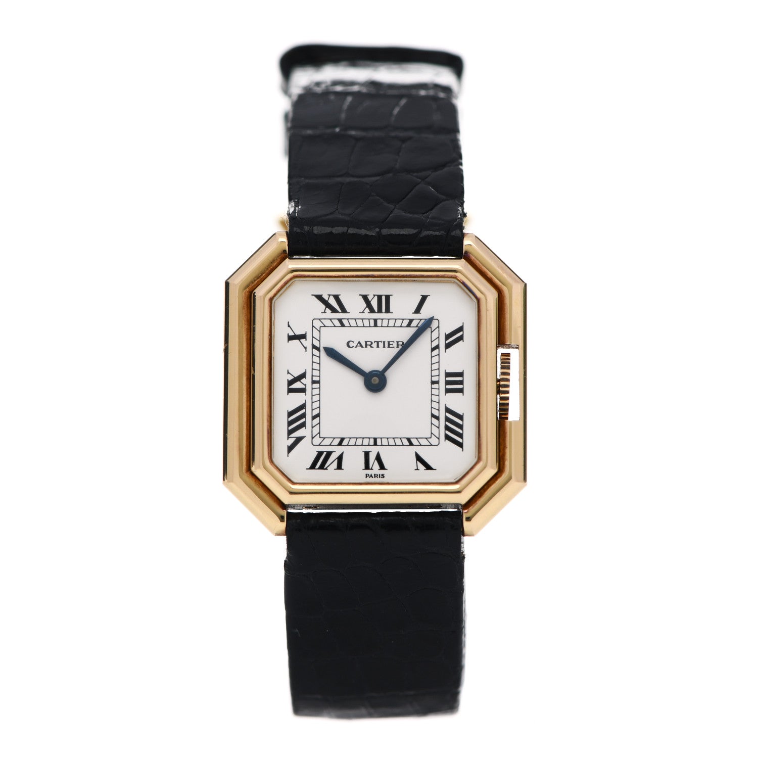 Cartier 18K Yellow Gold Alligator 24mm Ceinture Octagon Manual Winding Watch 1 of 6