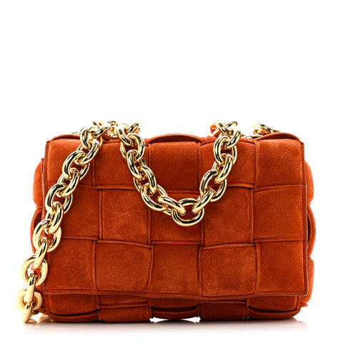 Suede Maxi Intrecciato Padded Chain Cassette Crossbody Bag Maple