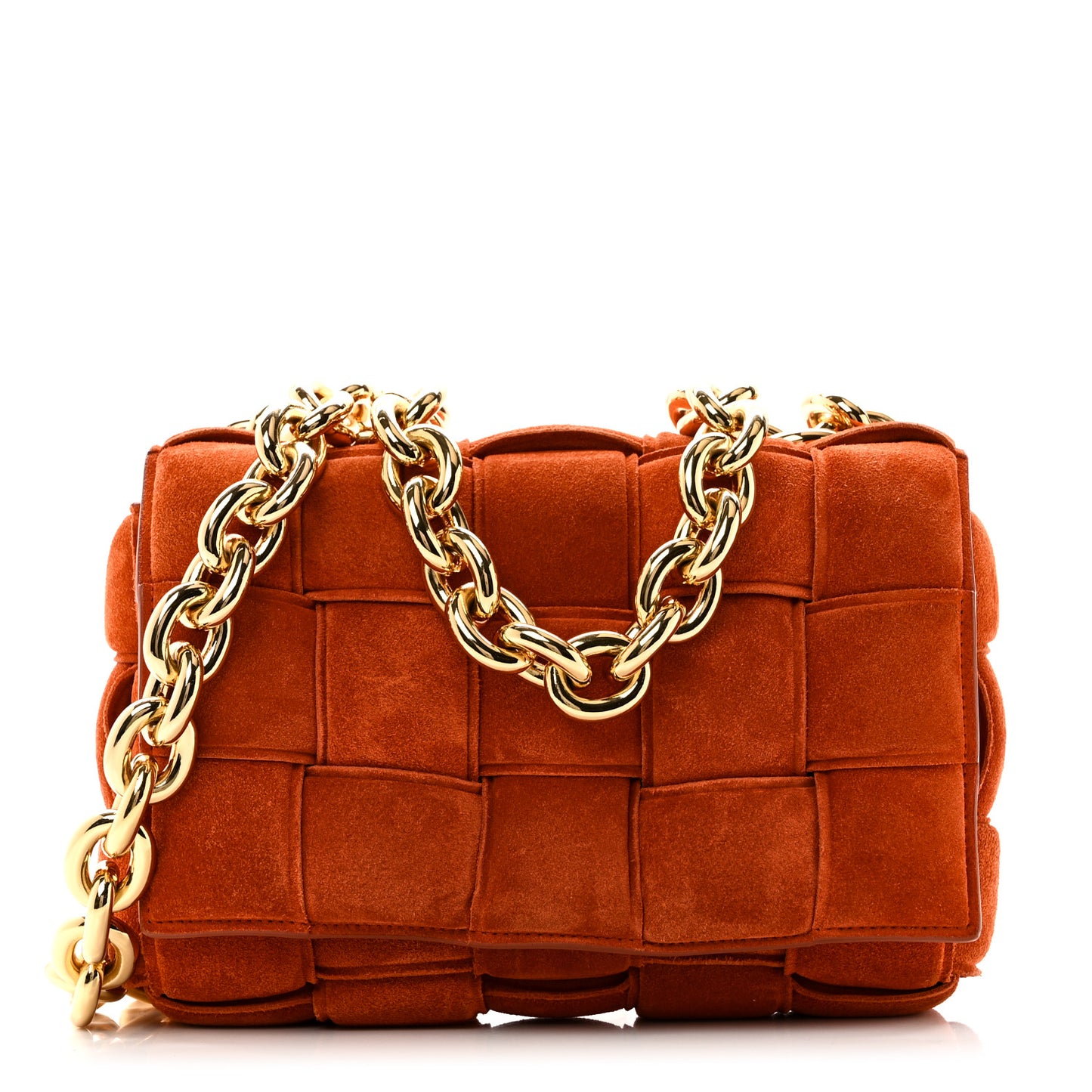 Suede Maxi Intrecciato Padded Chain Cassette Crossbody Bag Maple
